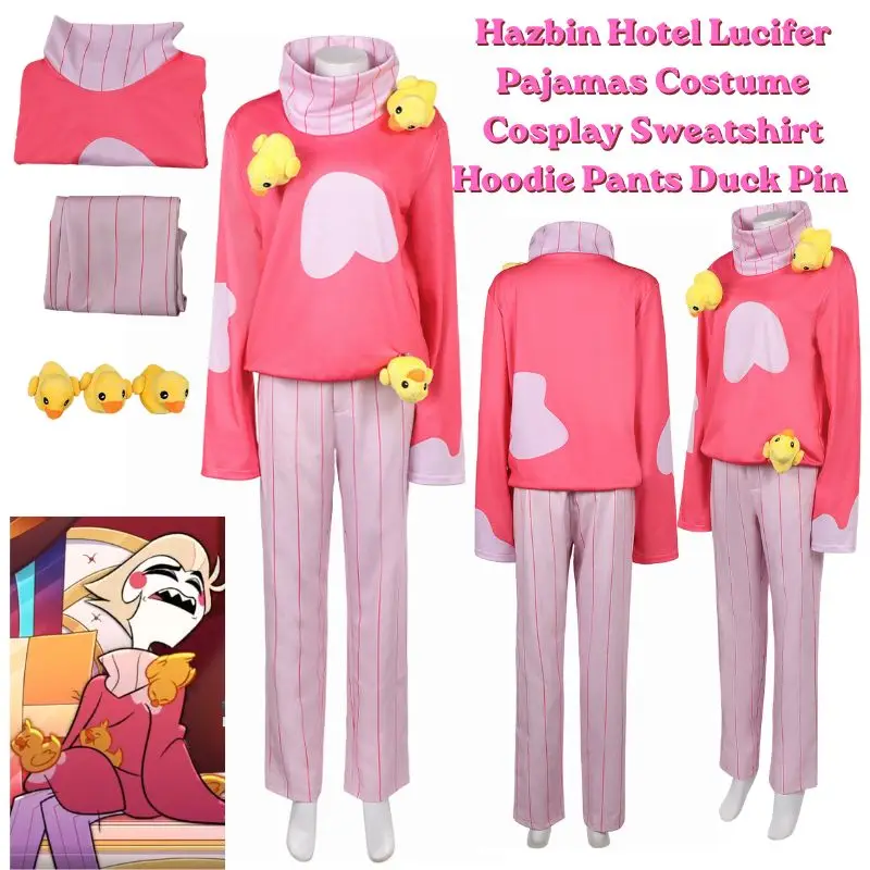 

Anime Haz-bin TV Lucifer Pajamas Costume Cosplay Halloween partyRoleplay Sweatshirt Hoodie Pants Duck Pin Set Dress Up