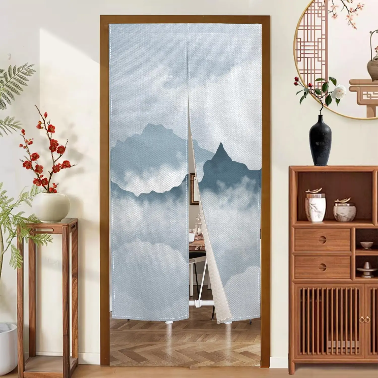 Mountain Landscape Pattern Door Curtain Hanging Privacy Screen For Home Bedroom Window Decoration Room Divider Soft Hanging