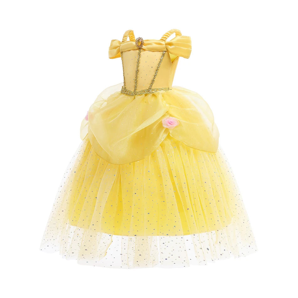 Kids Princess Dress Belle Costume Children Christmas Birthday Party Elegant Gown Flower Clothing Fancy Girls Disguise Outfits