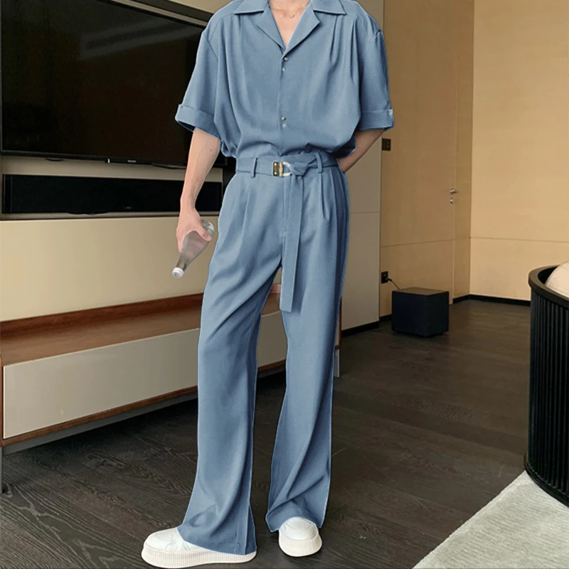 

INCERUN Men Sets Solid Color Lapel Short Sleeve Shirt & Pants Two Pieces Sets Streetwear Loose 2025 Fashion Men's Casual Suits