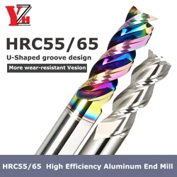 HRC55/65 High Efficiency Aluminum End Mill Coated-Colorful Tungsten Steel 3 Flute 3mm 4mm 5mm 6mm 8mm 10mm12mm14mm16mm 18mm 20mm