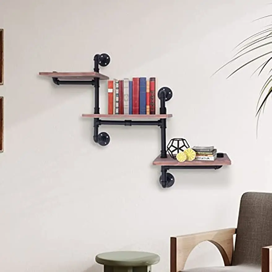 Wall Shelf, 3-Tire Vintage Floating Shelves, Industrial Pipe Shelves Modern Wall Decor