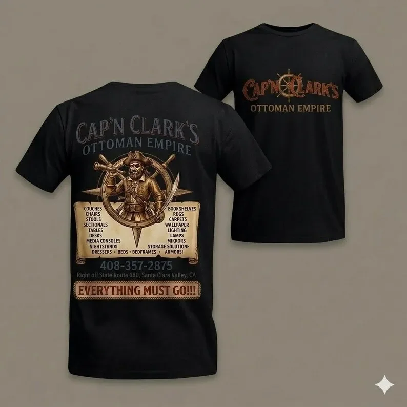 Cap'n Clarks Ottoman Empire Shirt Workwear Parodie Shirt Vintage Piraten Logo T-Shirt Y2k Vintage Tops Casual Loose Tops Unisex