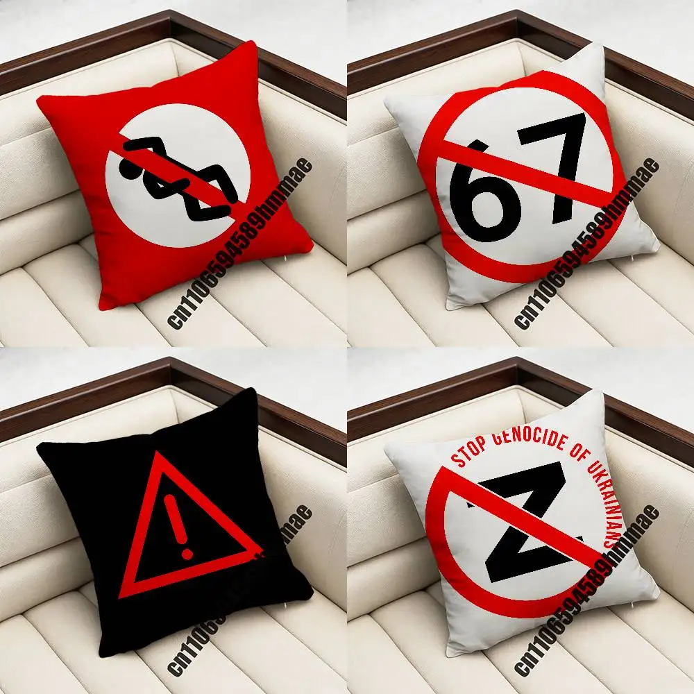 

For Warn Warning Prohibit 67 AI ICON Throw Pillow Case Sham 45x45cm 40x40cm Square Car Pillowcase Pad Cushion Cover