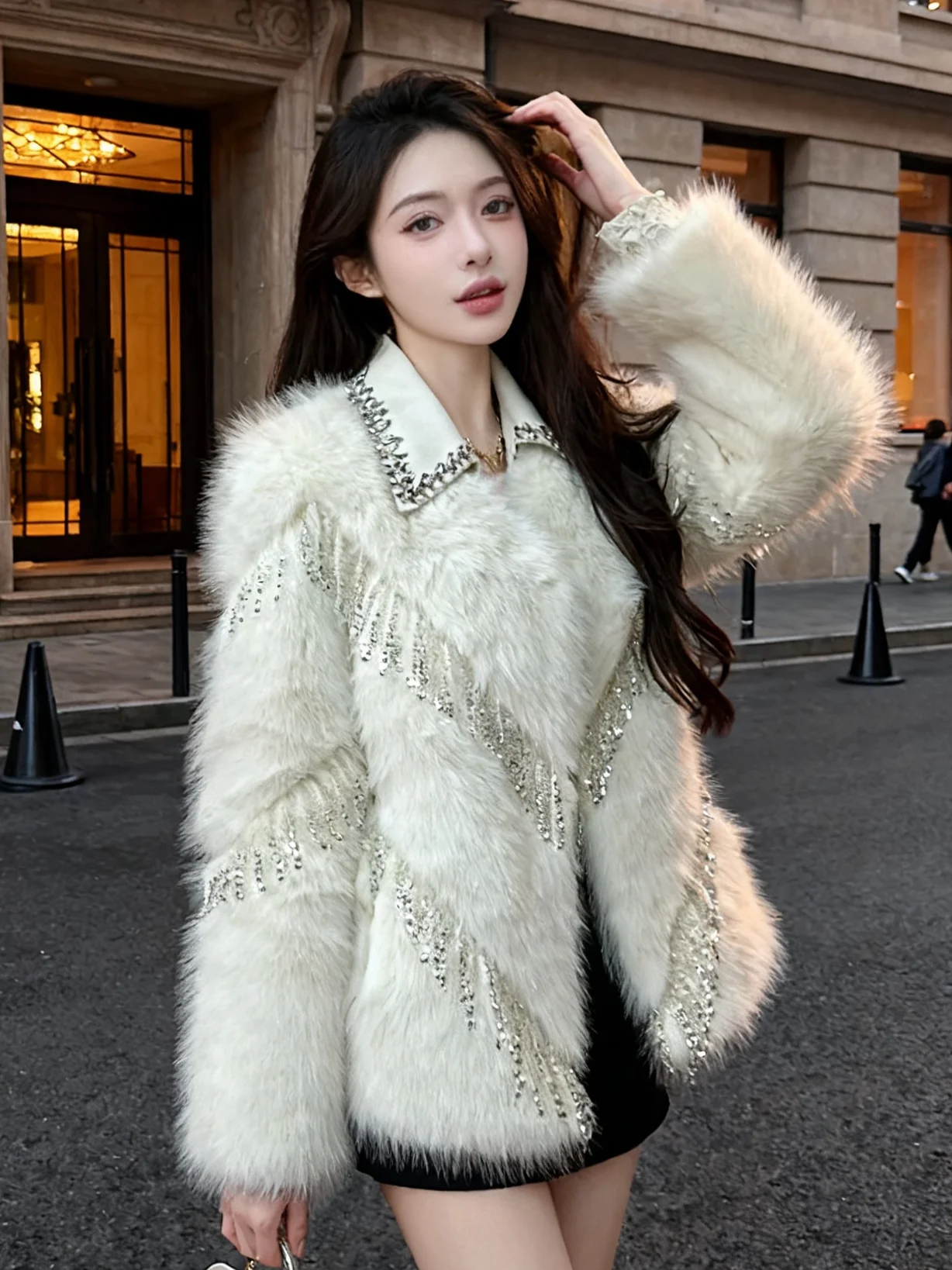 

Пальто из искусственного меха Ele Pure Color: стильное, мягкое, элегантное, модное, теплый вариант для повседневной носки.