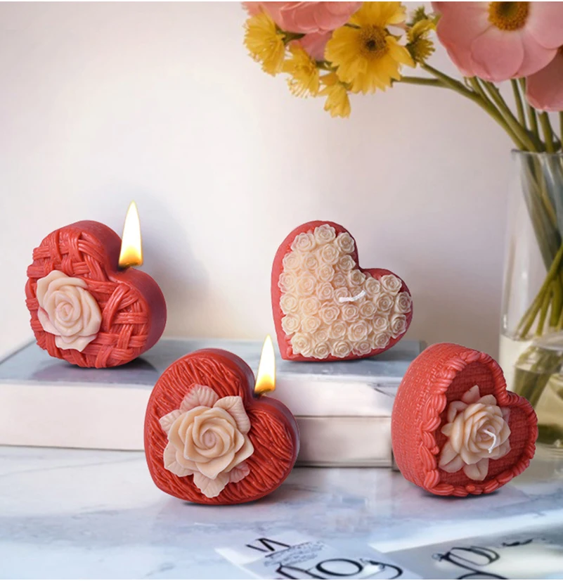 Heart shape Rose Candle Silicone Mold DIY Valentine's Day Decor Aromatherapy Candle Gypsum Soy Wax Making Mould Valentine Gifts