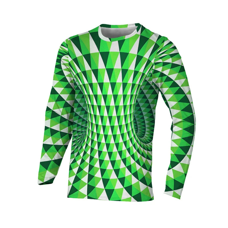 2024 Fashionable Men's Printed T-shirt Optical Illusion3D  Round Neck Long Sleeved Street Harajuku Exaggerated Designer T Shirt