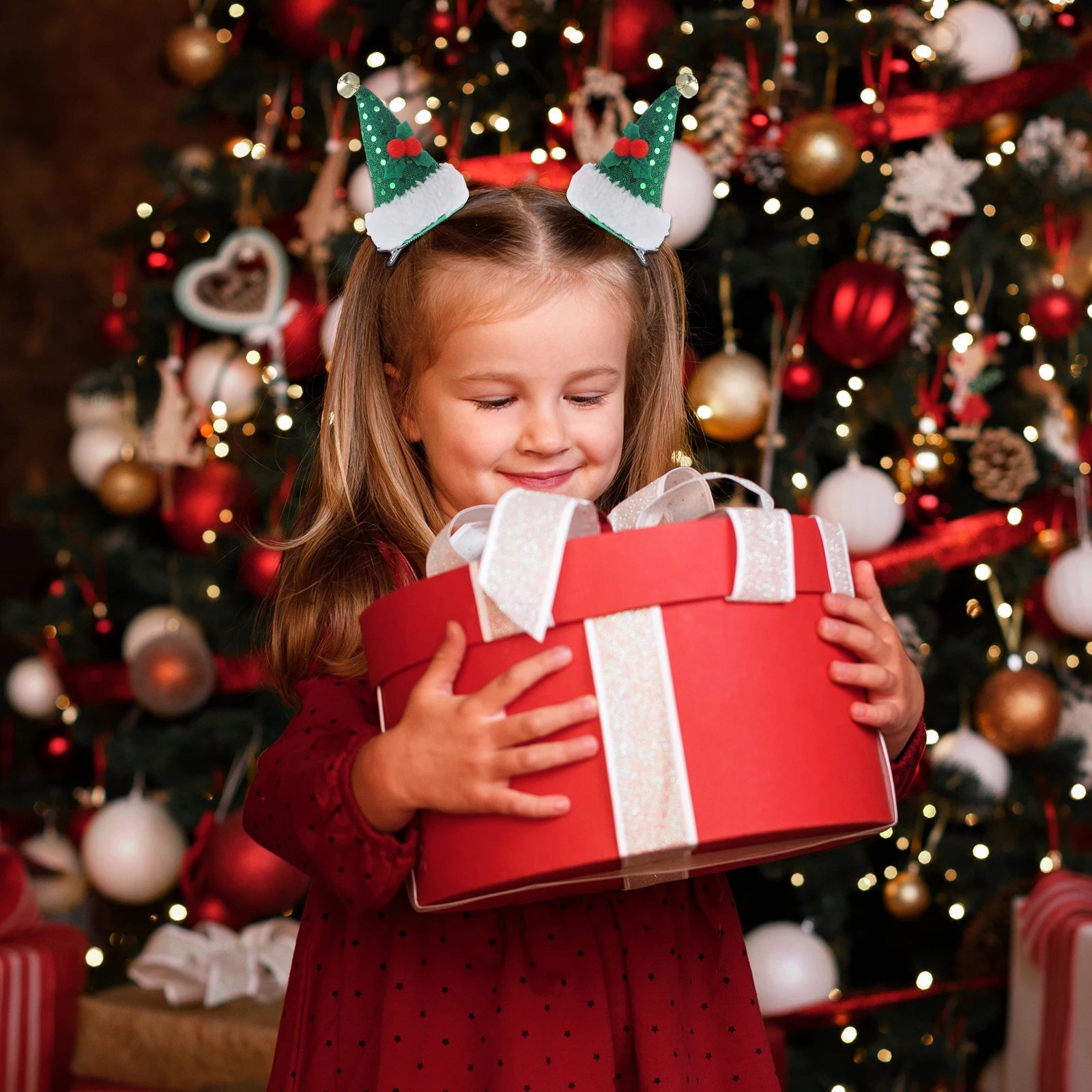 

5Pcs Christmas Hat Sequin Hair Clips Red Green Silver Xmas Hair Accessories Decorative Barrette Headdress