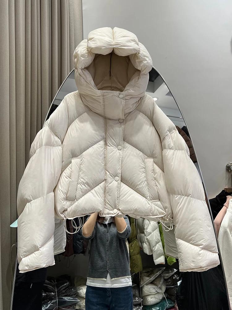 Veste courte à capuche pour femme, manteau d'hiver, mode coréenne, Parkas épais et chauds, ample, canard blanc, rose, vêtements d'extérieur, 2024