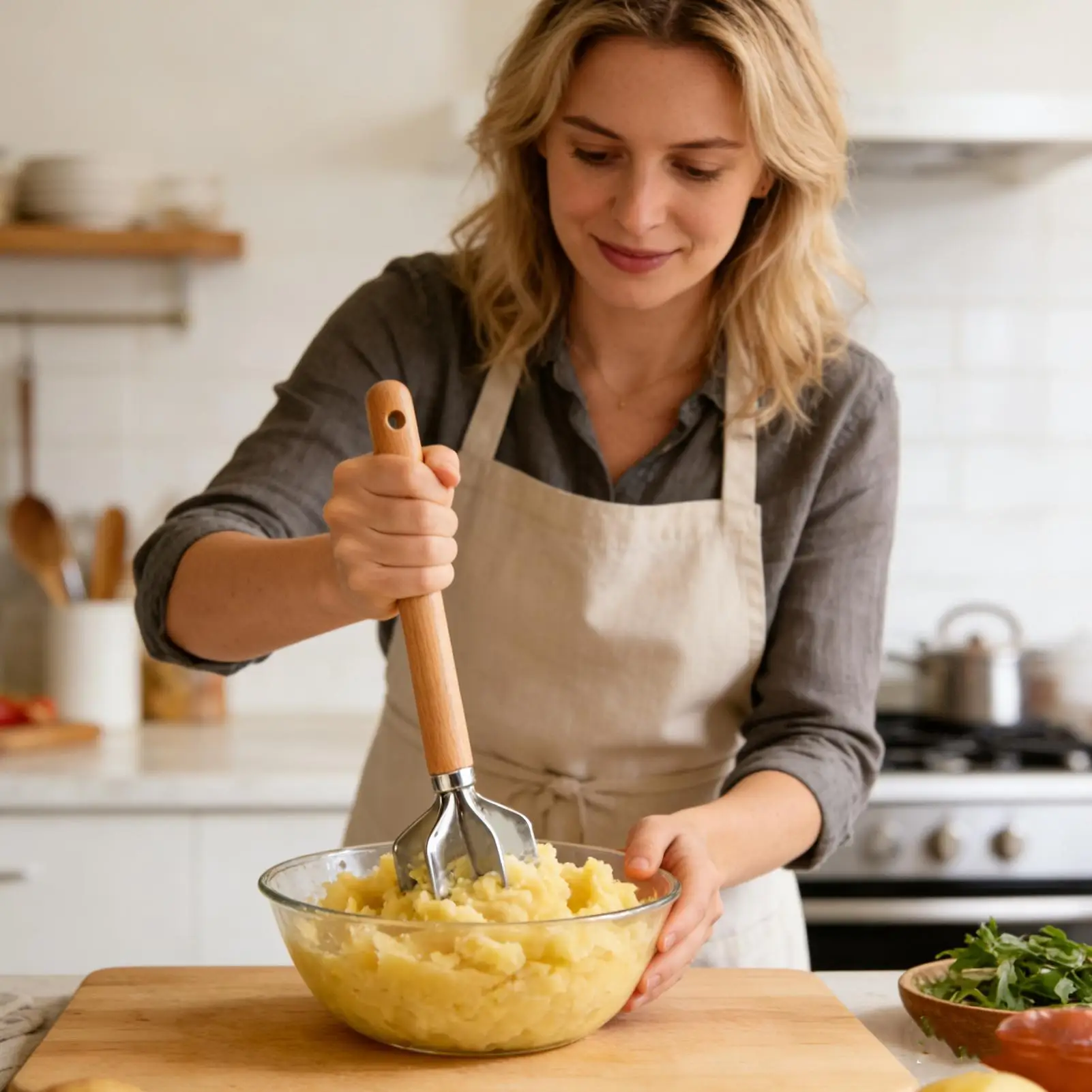 

Meat Chopper Food Grinder With Wooden Handle Non-Stick Food Masher For Meat Vegetable Potato Chicken Beef Nut Kitchen Home