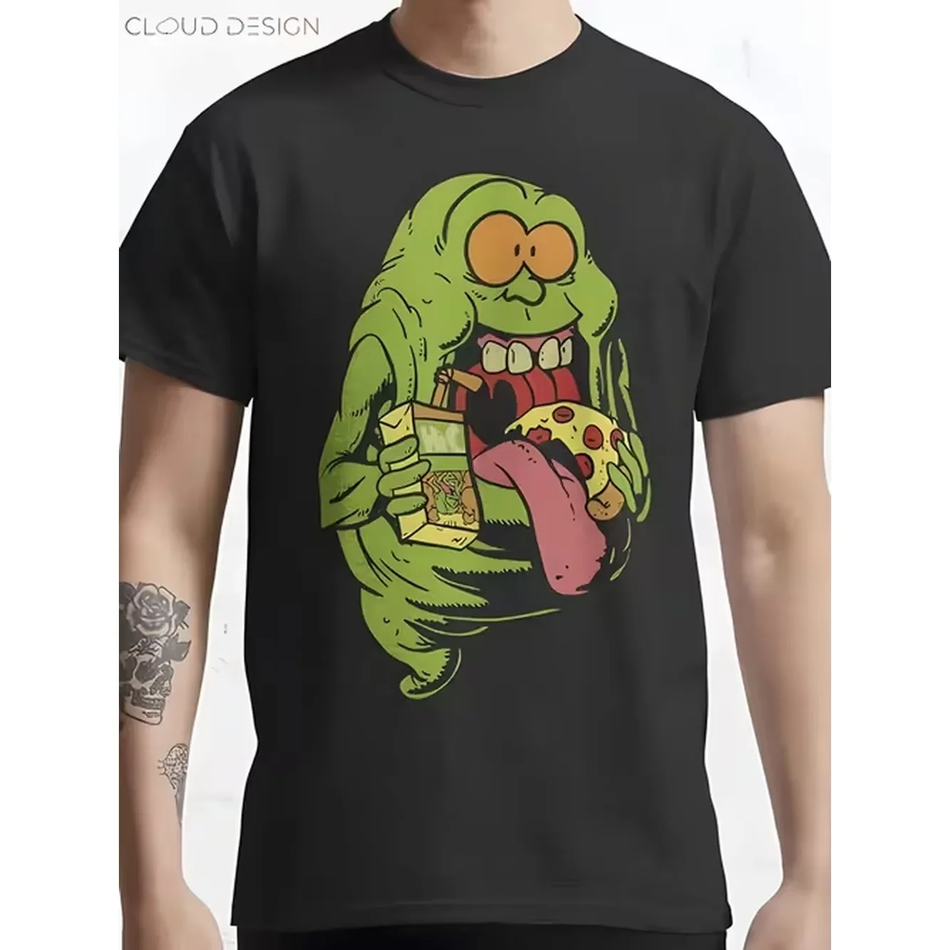 Slimer Print Big Size Mens T Shirt Humorous Graphic With Character Independent Day Casual Crew Neck Top Great For Daily Wear Outdoor Activities Vacation Street Style Casual Streetwear For Men
