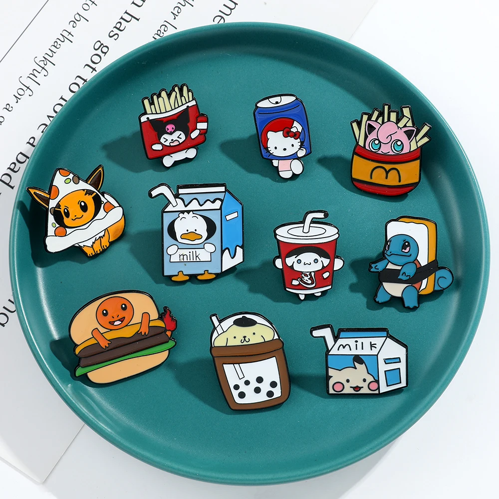 Pokemon Fast Food Creativity Cute Brooch Eevee Pikachu Sandwich Badge Jewelry for Backpack Clothing Lapel Pin Accessories Gifts