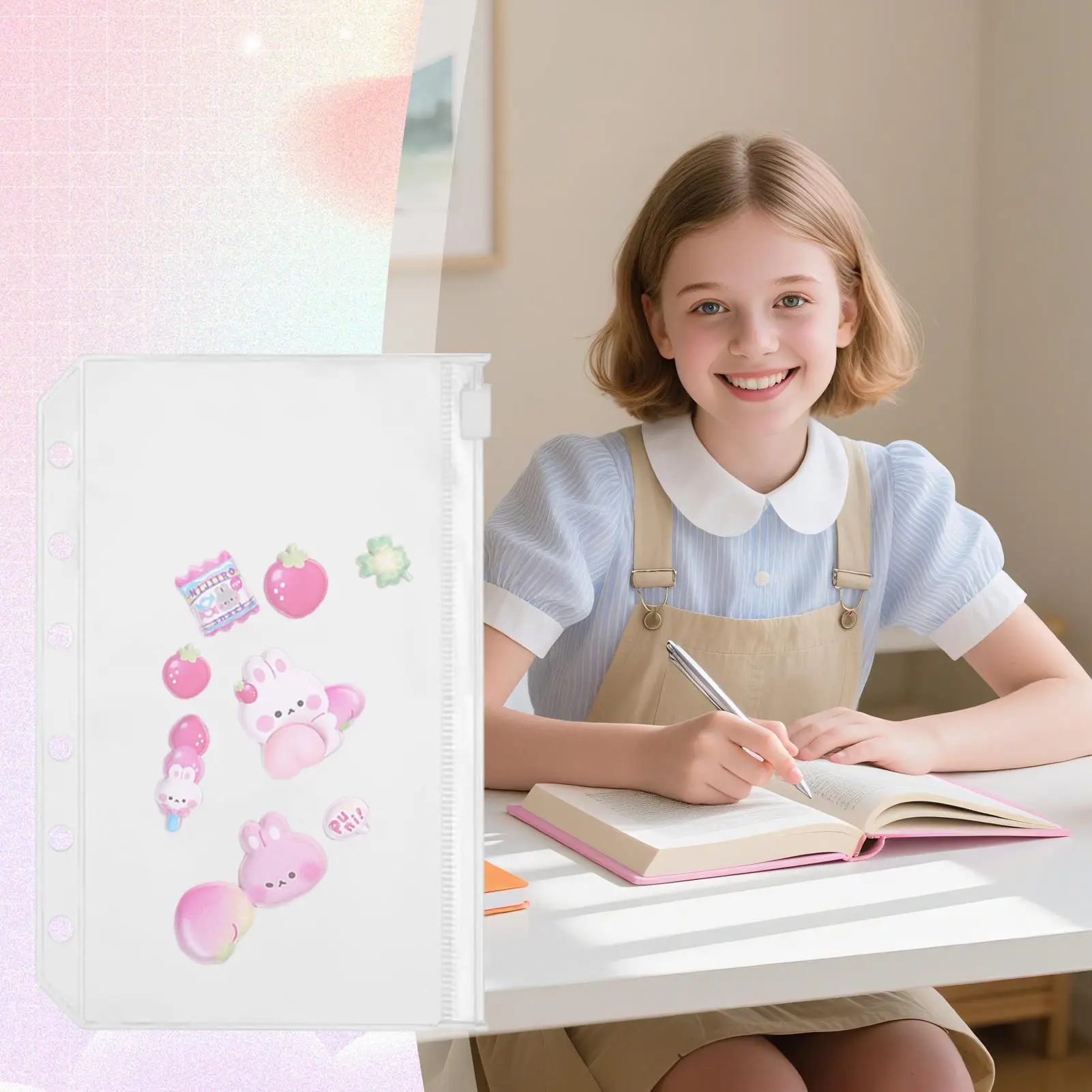 Clear Binder Pockets 10 Pieces Organizer Anti-Loss Pockets For 6-ring Binder For Invoice Tax Documents Homework Project Reports