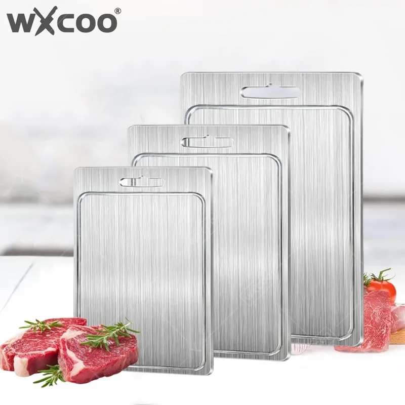 WXCOO Cutting Board Stainless Steel Kitchen Chopping Board Double Sided for Cut Fruit Vegetable Cheese Anti-Slip Kitchen Tools