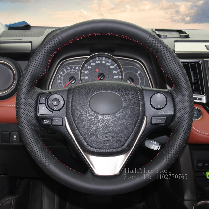 

DIY Hand-Stitched Non-slip Leather Steering Wheel Cover Wrap for Toyota RAV4 Corolla Auris Scion iM 2016 Interior Accessories