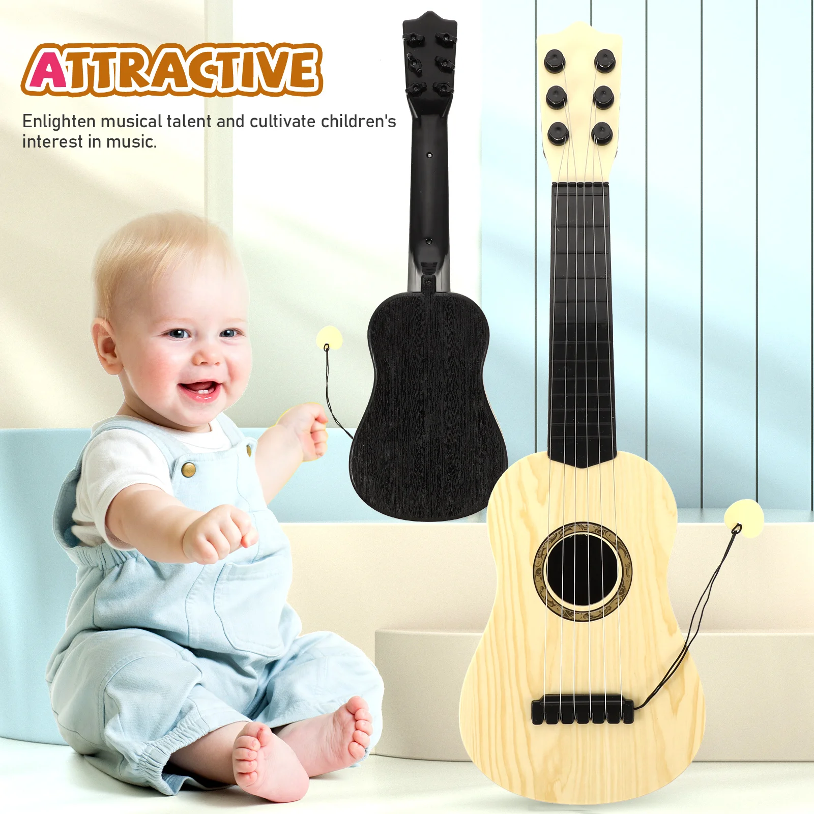 Brinquedo de guitarra infantil para meninos, instrumento musical para iniciantes, ukulele de plástico