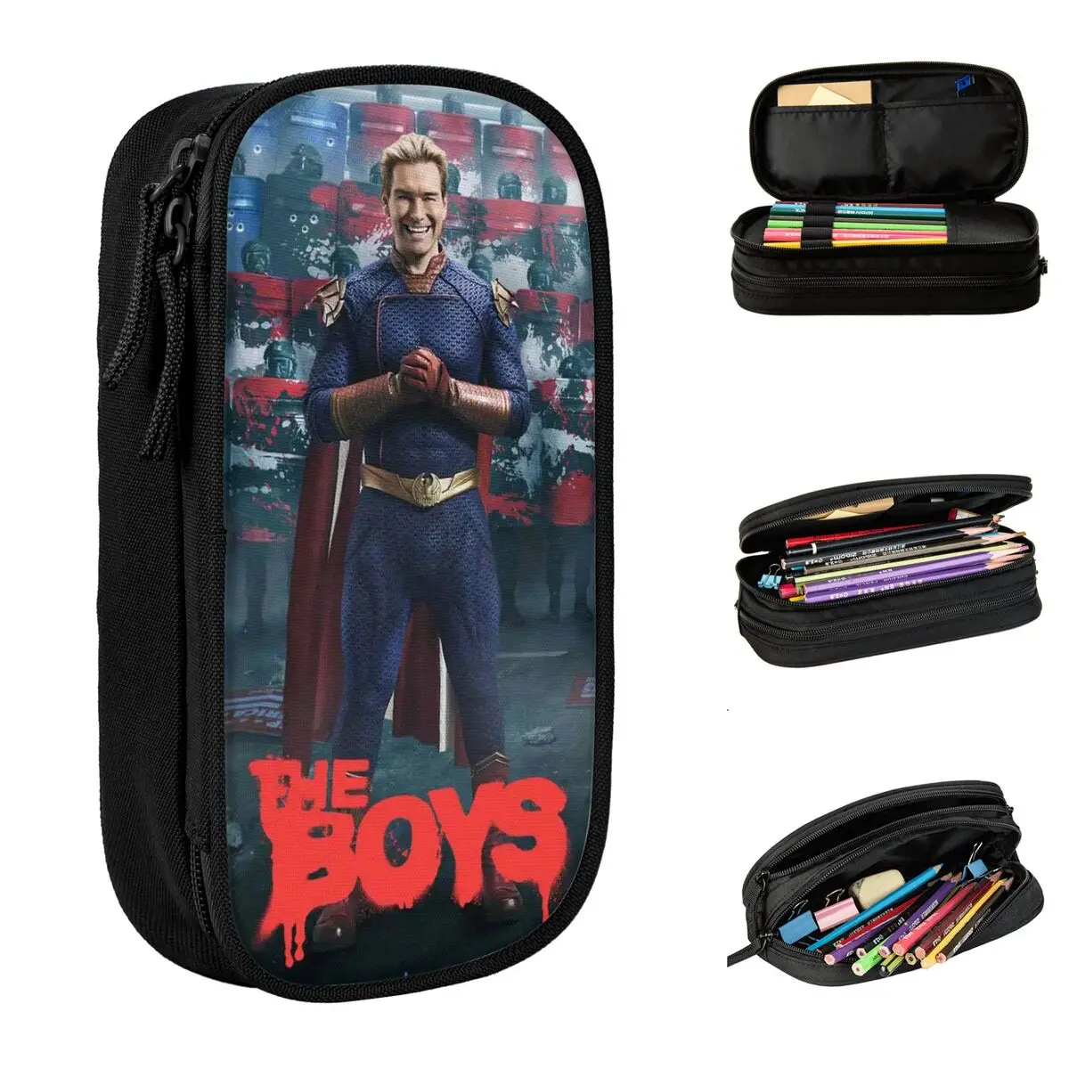 Large Pencil Pouch The Boys Season 4 TV Show Office Billy Butcher Double Layer Pencilcase Girl Make Up Bag Perfect Gifts