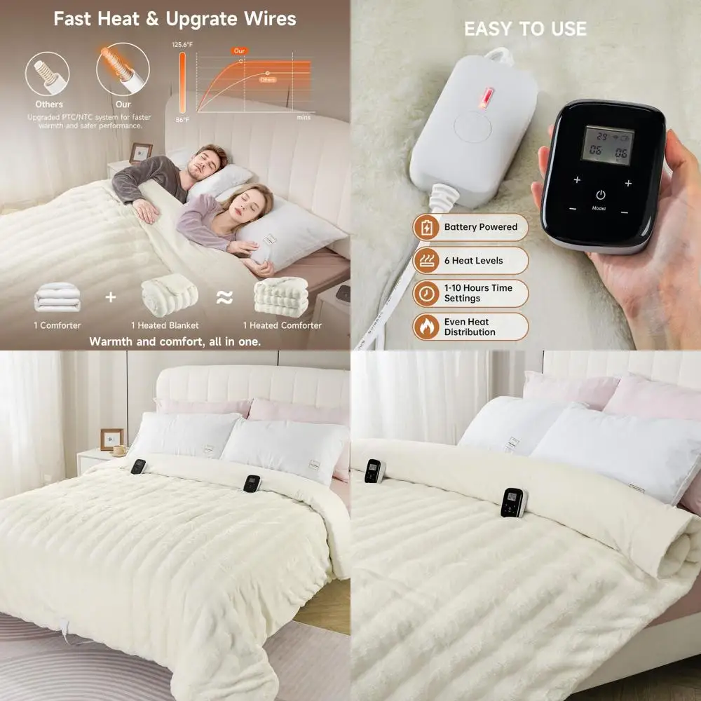 

Плюшевое одеяло из искусственного кроличьего меха королевского размера с 6 настройками температуры, таймером 1–10 часов, беспроводной пульт дистанционного управления с ЖК-дисплеем, 90x104, кремовый