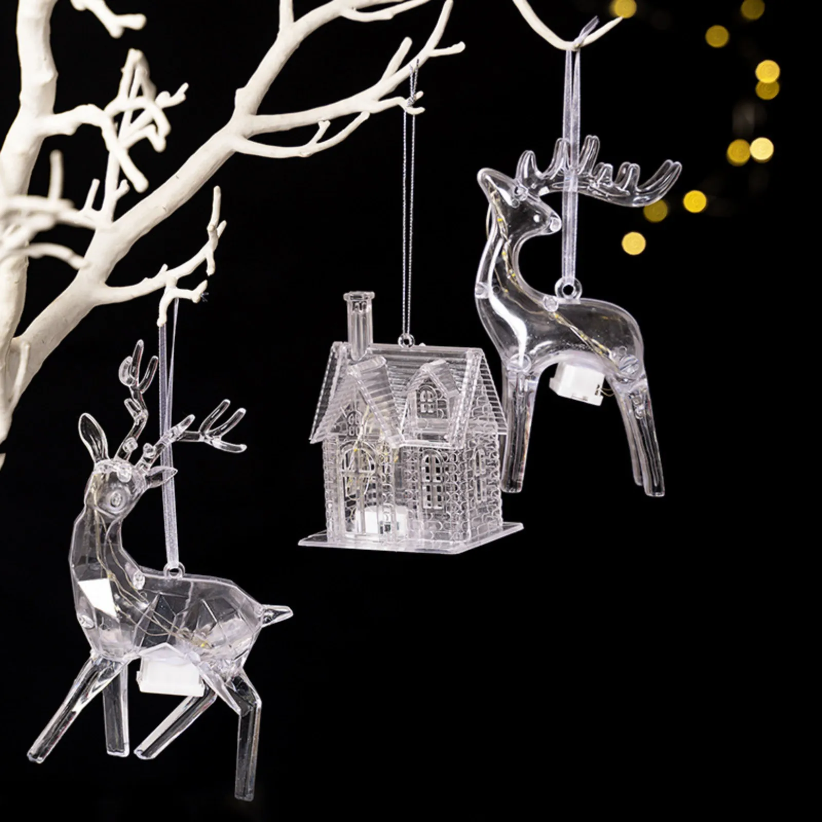 

2024 New Christmas Series Acrylic Lighted Three House Deer Pendants Christmas Exquisite Pendants Best Gifts For Kids