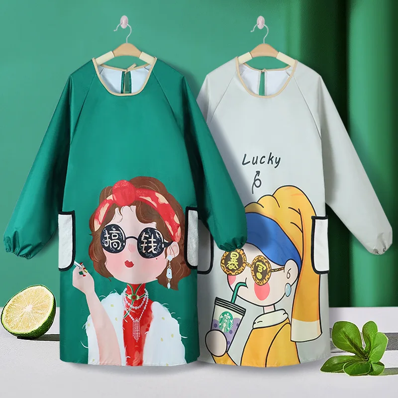 2025 New Stylish Waterproof and Oil-proof Long-sleeve Apron for Housewives, Office and Kitchen Cooking, Stain-resistant Coverall