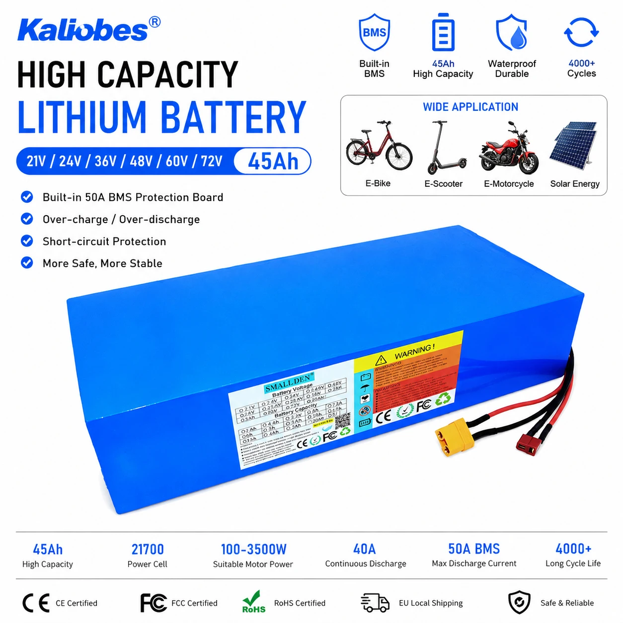 

21700 lithium battery 21V 24V 36V 48V 52V 60V 72V 45Ah battery pack 2000W 2500W 3500W Motorcycle motor rechargeable battery