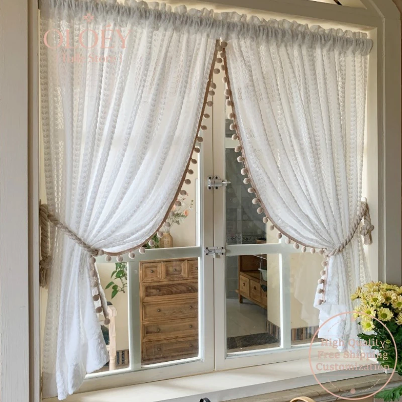 

Cream French Romantic Lace Sheer Curtains for Living Room Translucent Privacy Window Drapes Veil Light Filtering Gauzes Tulle