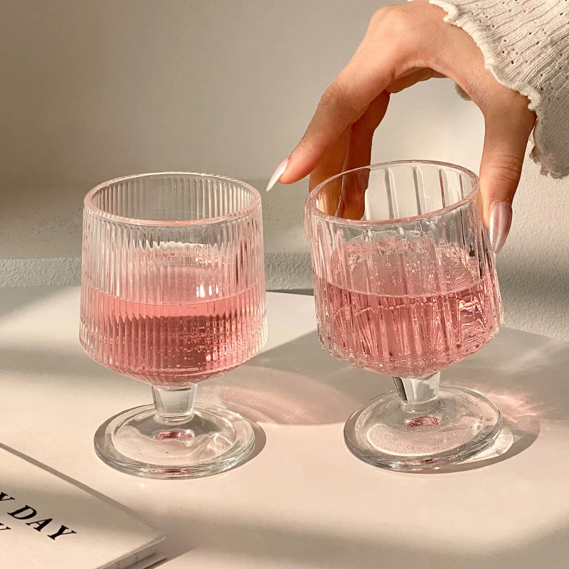 Vertical Striped Short Legged Cup High Aesthetic Value Household Glass Cup Beverage Juice Cups Foreign Wine Cups Ice Cream Cups