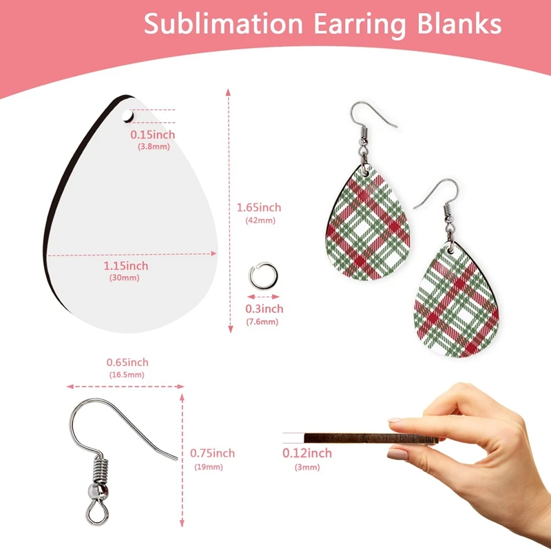 60 Pcs Sublimation Blank Earrings, Unfinished Heat Transfer Teardrop Earrings For Women Girls DIY Earring Project