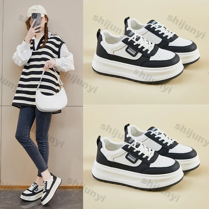 

Women's Platform Sneakers 2026 Spring Fashion White Lace-up Vulcanized Shoes Women Outdoor Casual Shoes Classic Sports Shoes