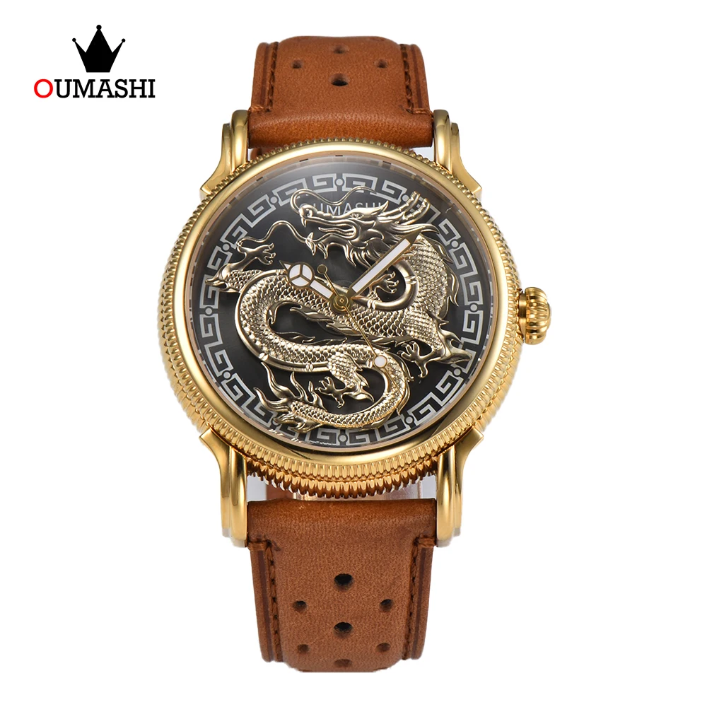 OUMASHI 42.5mm Mans Watch Dragon rotation Watch Miyota8215 Movement Stainless steel sapphire glass waterproof watch