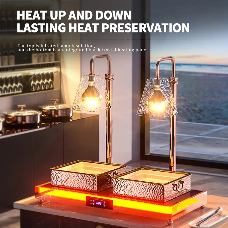 High-end Rose Gold Stainless Steel Buffet Server Lamp Food Warming Light Lamp Touch Control Electric Heating Plate view 4