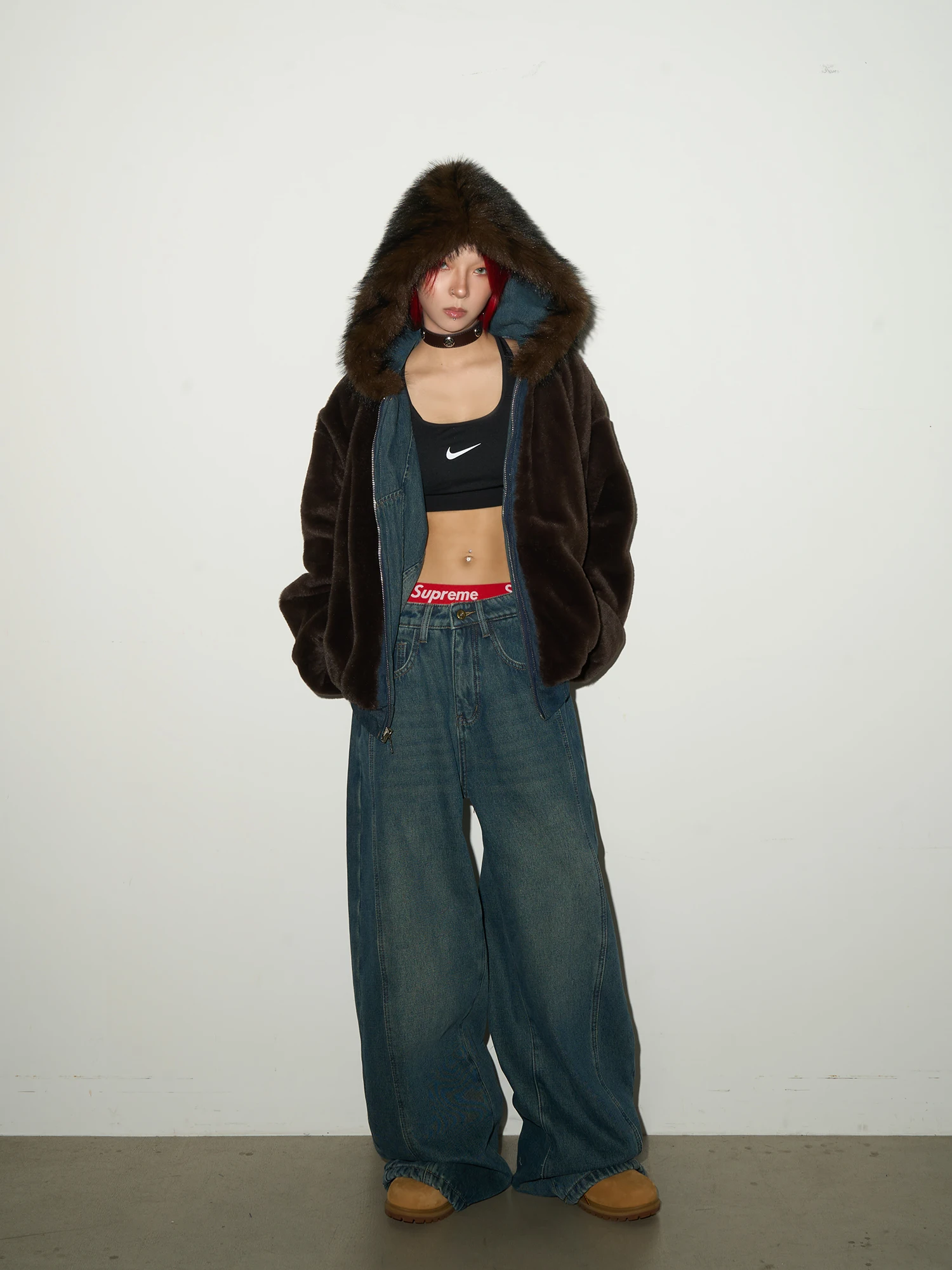 

MICHINNYON Thiened Vintage Denim Plu Collar Cotton Jaet And Pants Set Warm Sli Cold-proof Two-piece Ensemble