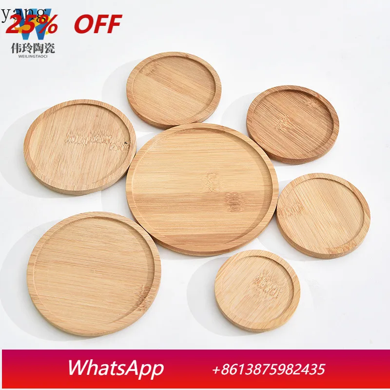 

CX ceramic flower pot bamboo holder round teacup mat cross-border gardening micro-landscape