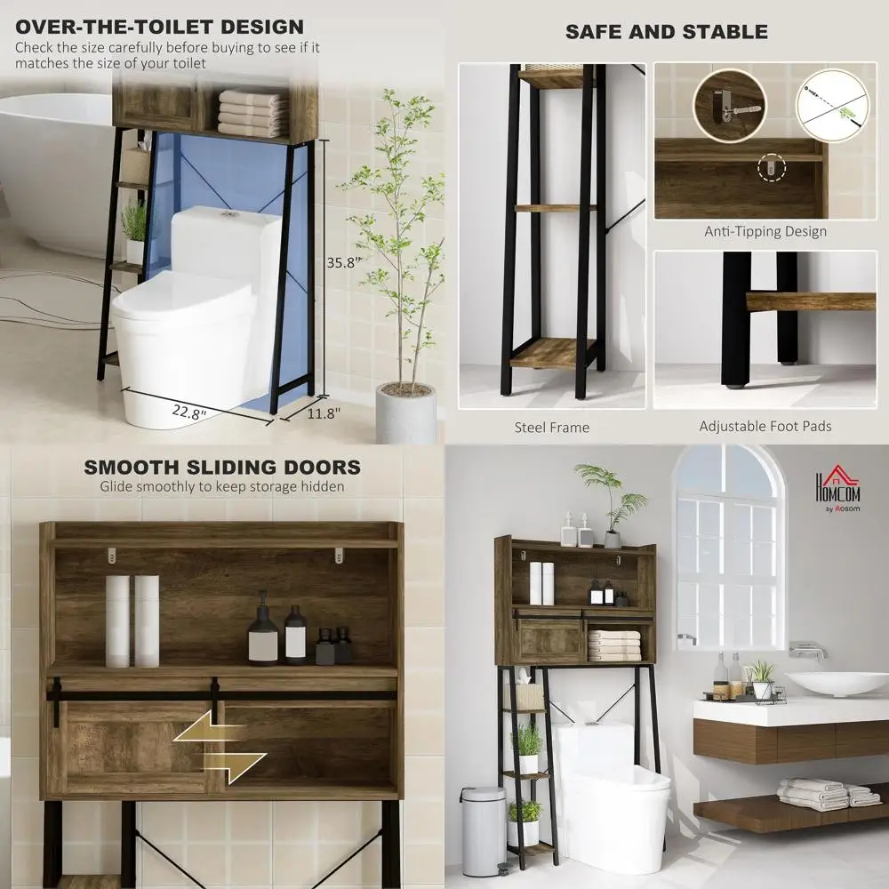 

Отдельностоящий шкаф для туалетных принадлежностей, 3 секции, 4 полки, состаренная отделка коричневого цвета