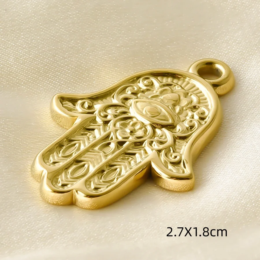 5 Stück goldfarbene Buddha-Kopf-Om-Anhänger, Fatima-Hand, Baum, Lotus, Edelstahl-Anhänger für die Schmuckherstellung, Halskette, Schlüsselanhänger, Zubehör – Detail 4