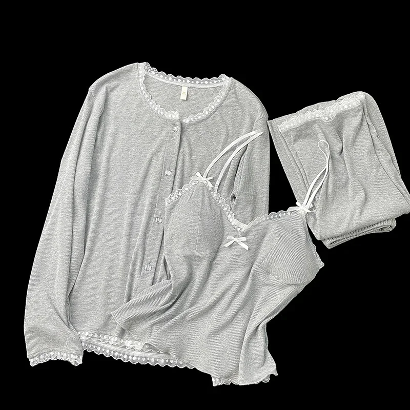 

Модальный пижамный комплект из 3 предметов, одежда для сна, женские сексуальные майки и брюки, пижамный костюм, интимное белье, свободная повседневная домашняя одежда, одежда для дома