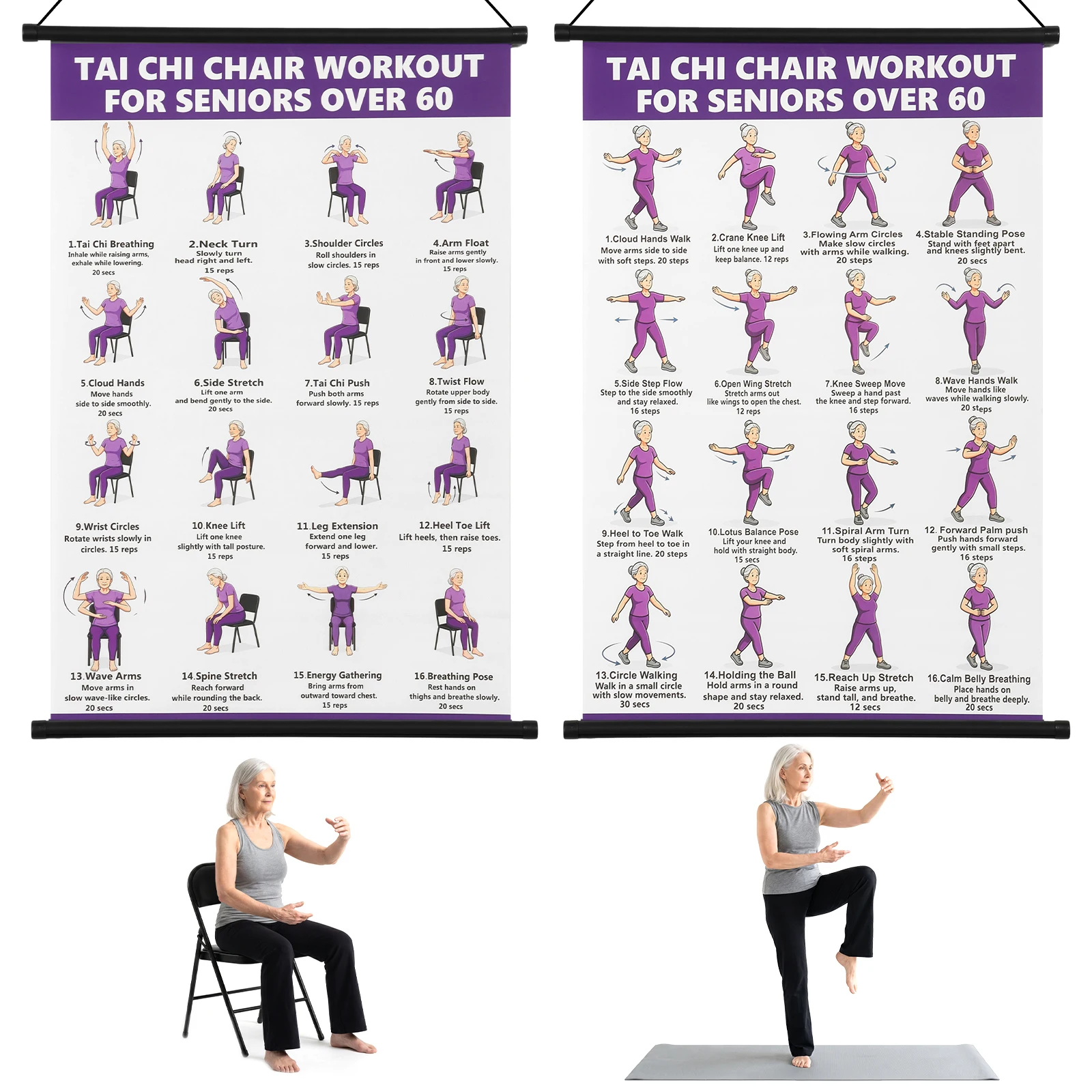 1/2Pcs Tai Chi Fitness Exercise Plan Poster Paper Home Exercise Seniors 30 Day Workout Guide Senior Home Health Gift Wall Chart