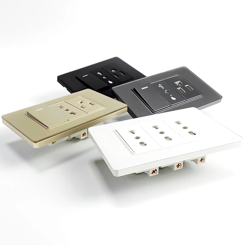 T&I 118 مآخذ التبديل الجدارية مع نوع USB  شحن سريع C، مقبس إيطاليا، منفذ تشيلي شوكو، لوحة من الزجاج المقسى للمنزل