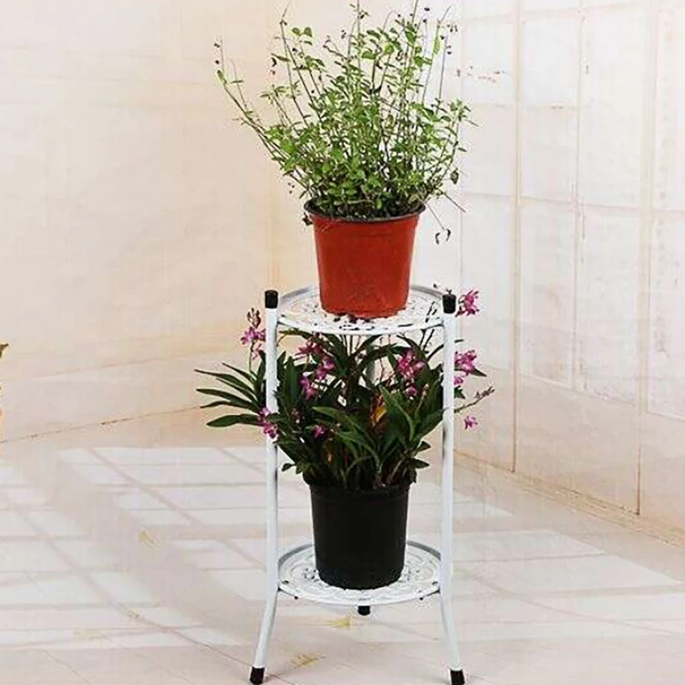 Two-Layer Elegant Metal Plant Stand Shelf Potted Plant Holder Modern Tall Plant Pot Stands for Indoor Outdoor Decor A