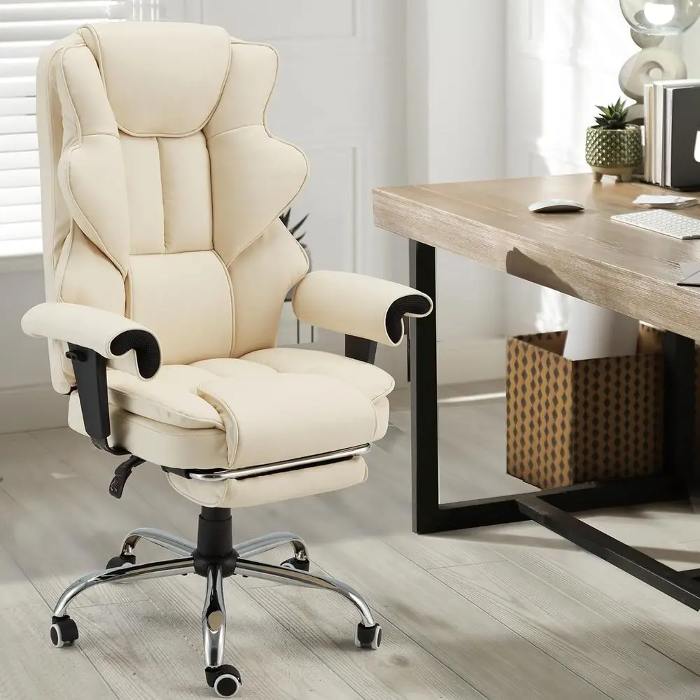6-Point Massage Executive Chair, Heat Office Chair, Ergonomic Home Office Desk Chairs with Retractable Footrest and Reclining Fu