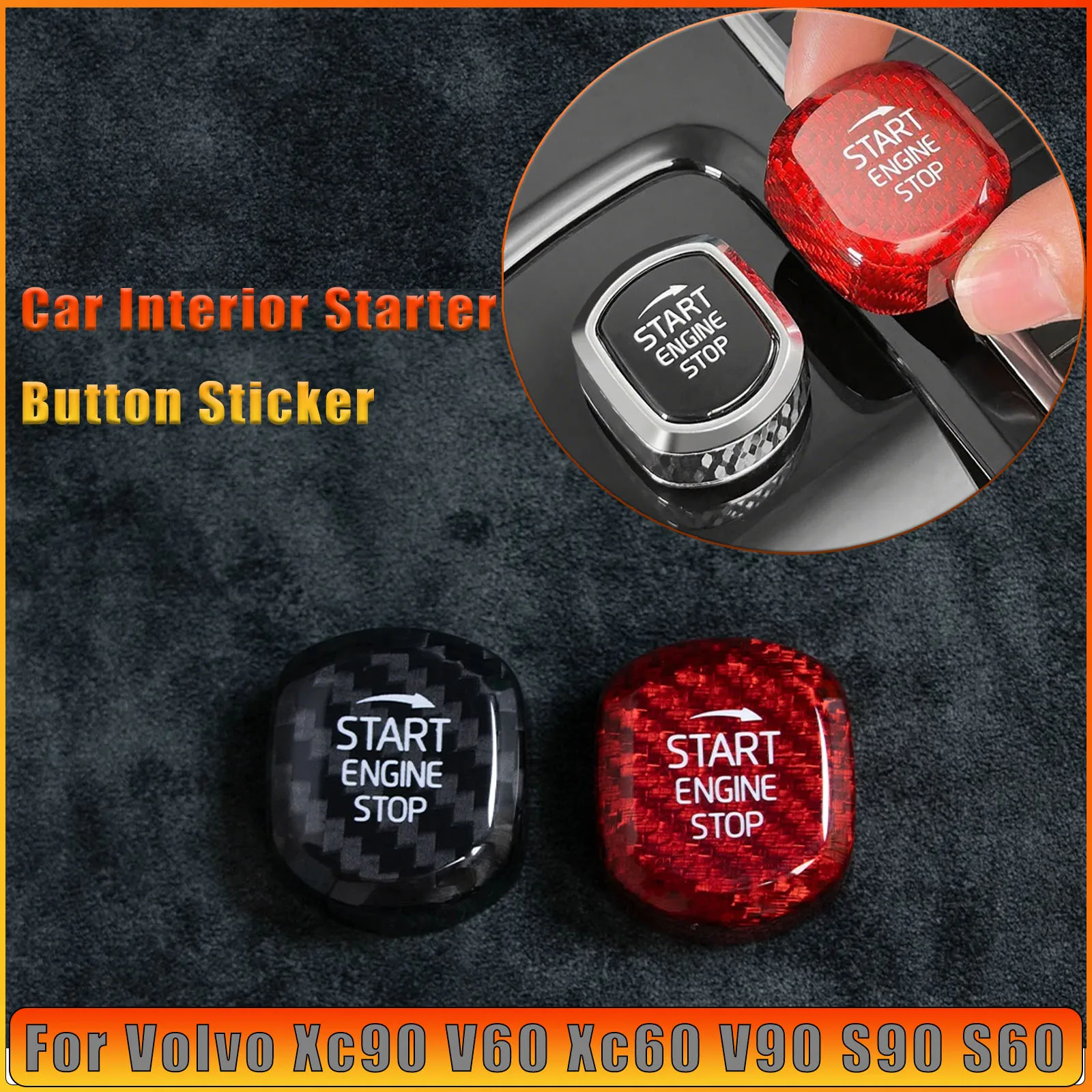 

1pcs Car Interior Starter Button Sticker Real Carbon Fiber Auto Accessories Modifications for Volvo Xc90 V60 Xc60 V90 S90 S60