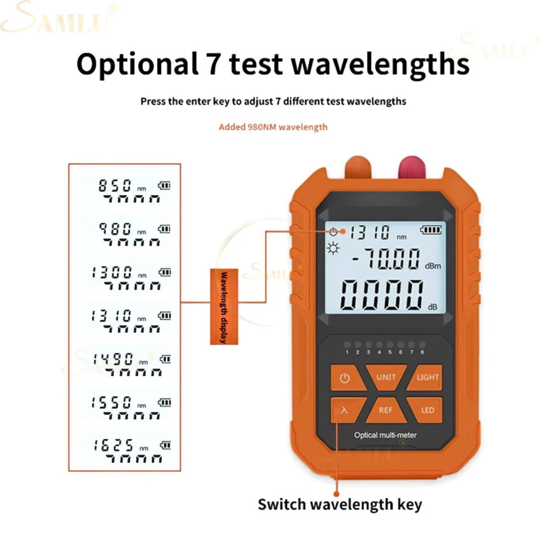 Pengukur daya optik 4in 1, alat penguji kabel optik 5Km pena lampu LED pencahayaan OPM VFL jaringan serat optik FC/SC/ST