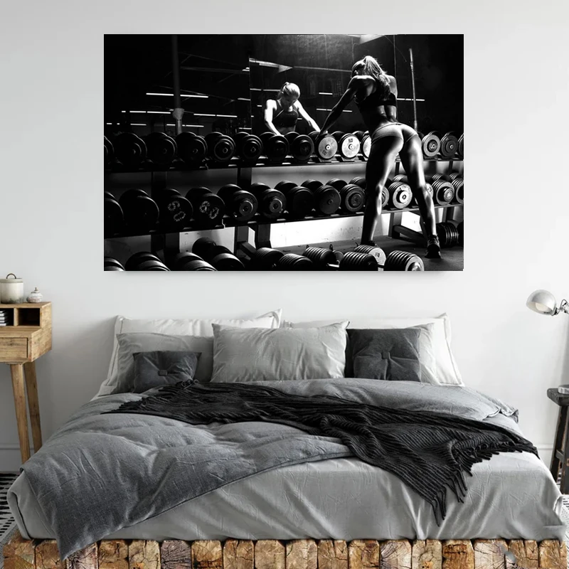 Fitness Mädchen Motivation Poster Leinwand Drucke Workout Hantel Gym Wand Kunst Leinwand Malerei Wandbild Bild für Gym Zimmer Home Decor