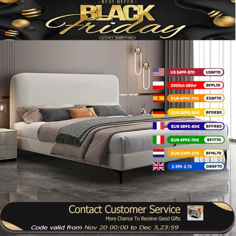 

Europen Wood Headboard Double Bed Gray Designer Full Size Frames Double Bed Bedroom King Size Lit 2 Personnes Home Furniture