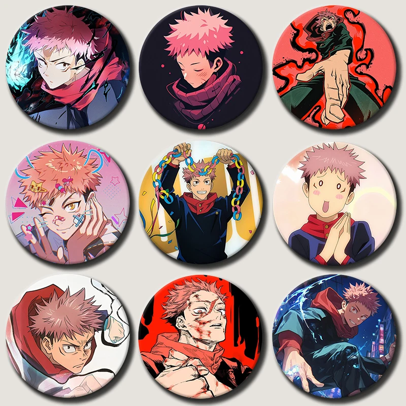 

58mm Anime Character Yuji Itadori Pins Tinplate Badge Cartoon Brooches for Backpack Hat Clothes Decoration Fans Collection Gifts