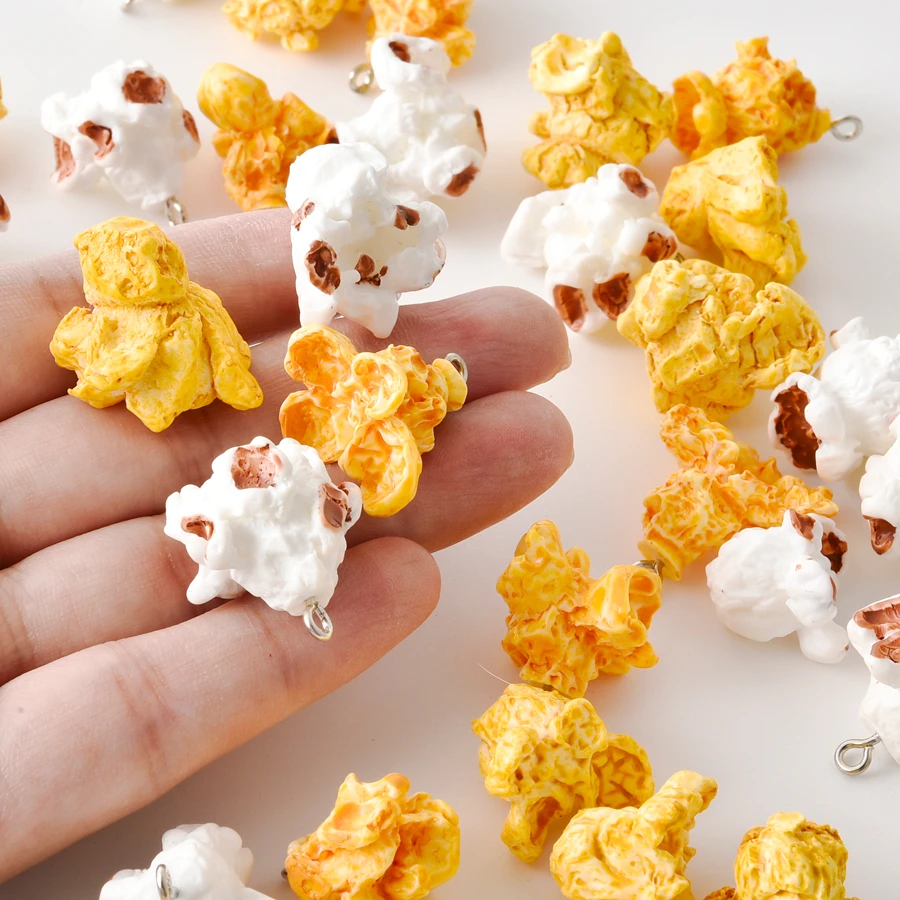 10/20Pcs Kawaii Harz 3D Simulation Lebensmittel Popcorn Breloques Schmuck DIY Ohrringe Material Mixed Schlange Cabochons Charms Großhandel – Detail 2