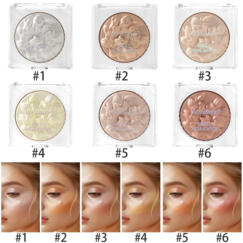 6-color face highlighting compact with natural pearlescent, three-dimensional, water- and sweat-resistant formula