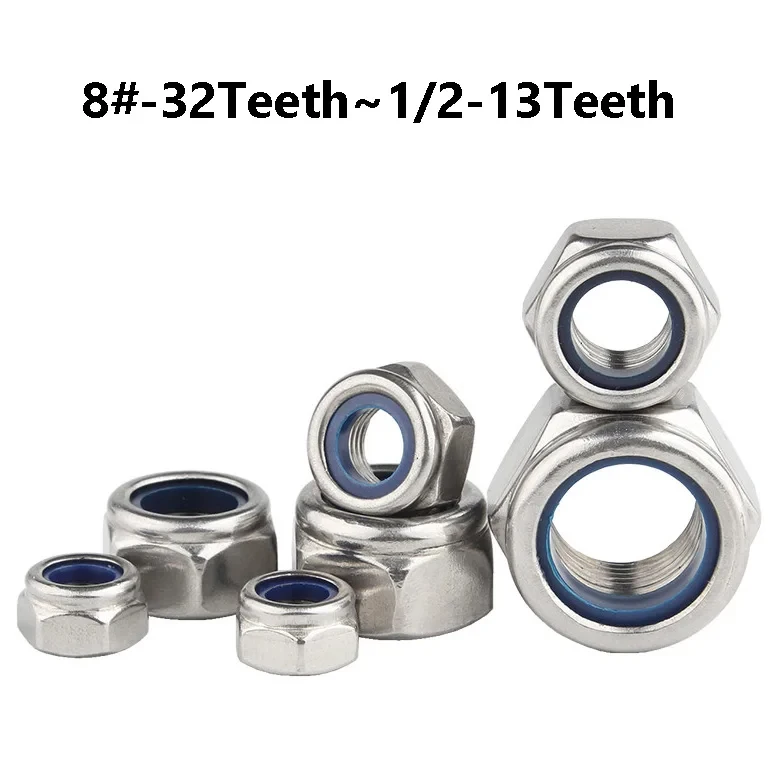 Stainless Steel UNC Nylon Insert Hex Lock Nuts 8#-32 to 1/2