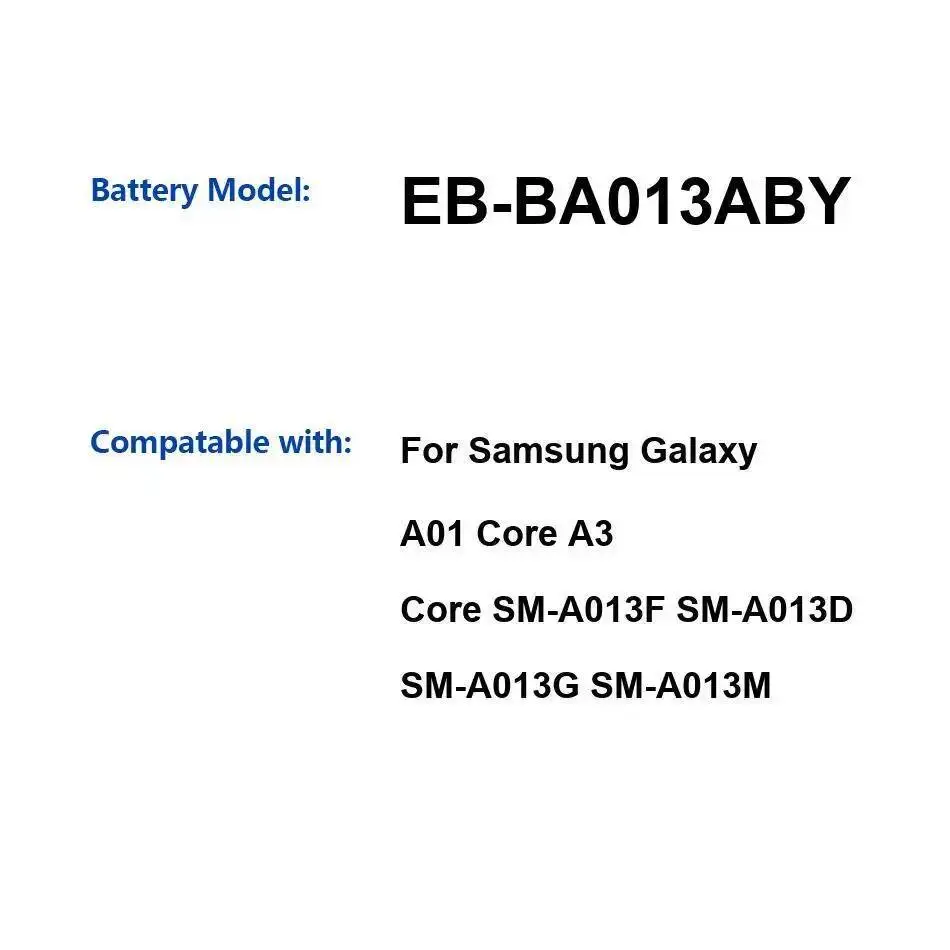

Mobile Phone Battery EB-BA013ABY 3000Mah For Samsung Galaxy A01 Core A3 SM-A013F SM-A013D SM-A013G SM-A013M
