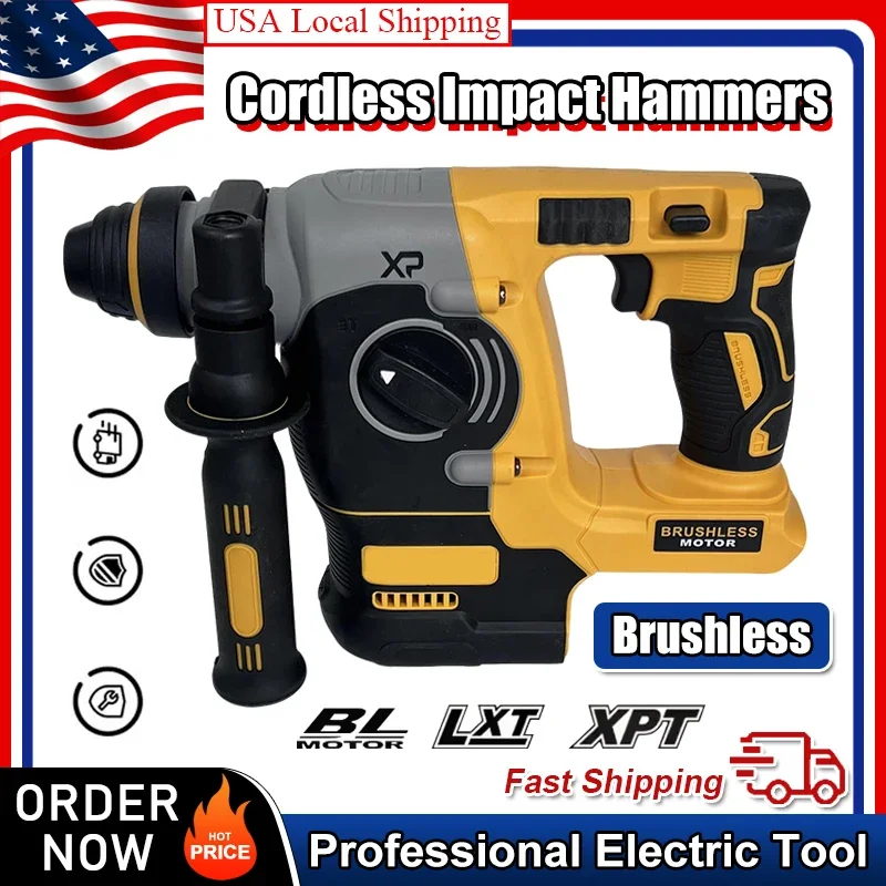 

Fit Dewalt Brushless Rotary Impact Hammer Drill Cordless 2 Modes SDS Metal Concrete Breaker Jackhammer Tools 20V 18V Battery